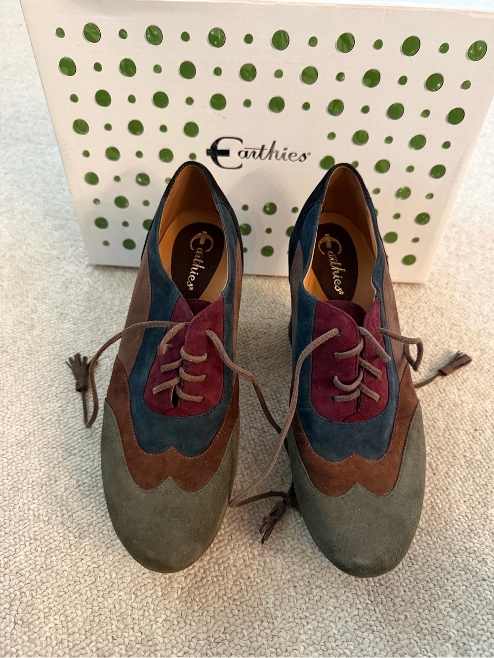 Earthies Multicolor Suede Lace-Up Wingtip Boots - Olive, Brown, Teal, Burgundy